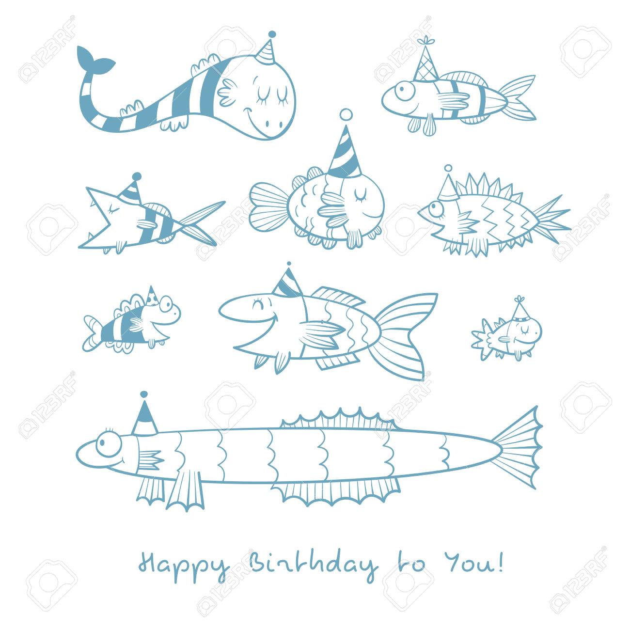 Carte D Anniversaire Avec Les Poissons Mignons De Bande Dessinee Dans Des Chapeaux De Fete La Vie Sous Marine Funny Animals Mer Illustration Pour Enfants L Image Vectorielle De Contour Pas Remplir Le Style De Carte D Anniversaire Avec Les Poissons Mignons De Bande Dessinee Dans Des Chapeaux De Fete La Vie Sous Marine Funny Animals Mer Illustration Pour Enfants L Image Vectorielle De Contour Pas Remplir Le Style De