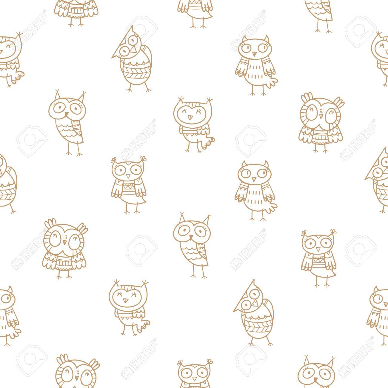 Modèle Sans Couture Avec Diverses Espèces De Chouettes Dessin Animé Mignon Sur Fond Blanc Petits Oiseaux Drôles Illustration Pour Enfants