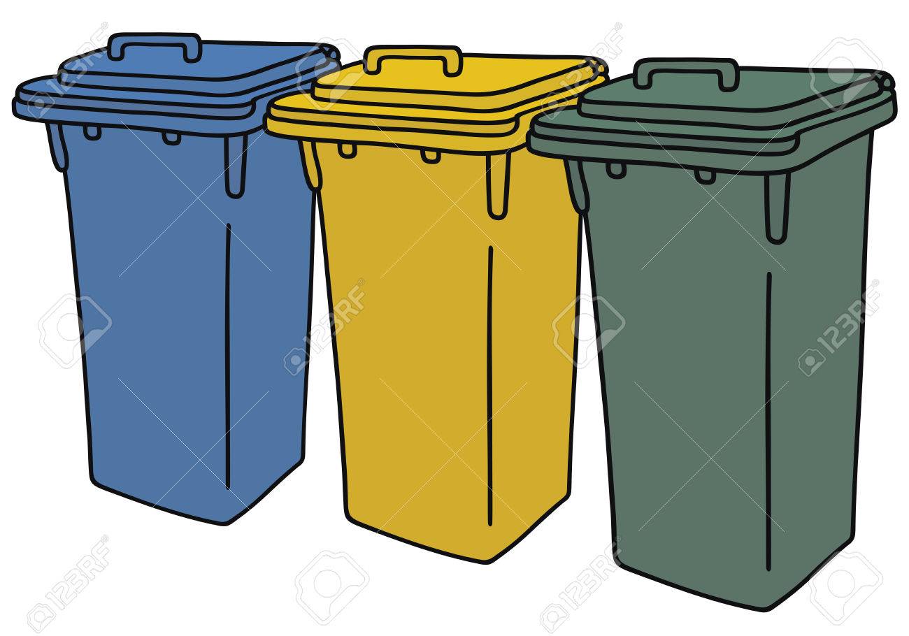 手描きの 3 つのプラスチック リサイクルのゴミ箱ののイラスト素材 ベクタ Image