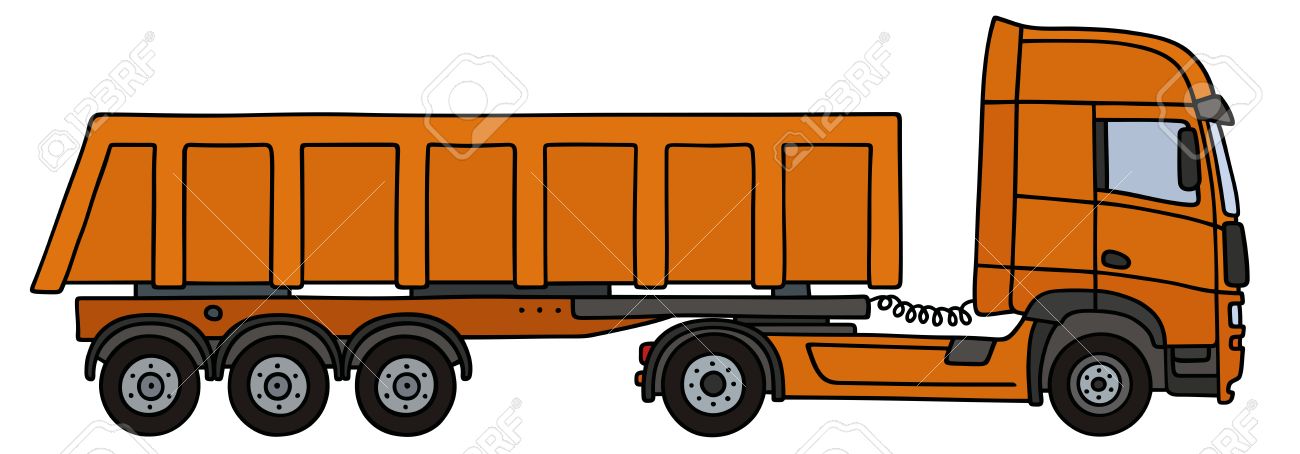 Dessin A La Main D Un Camion Orange Remorquage Vith La Semi Remorque A Benne Basculante Clip Art Libres De Droits Vecteurs Et Illustration Image 61799430