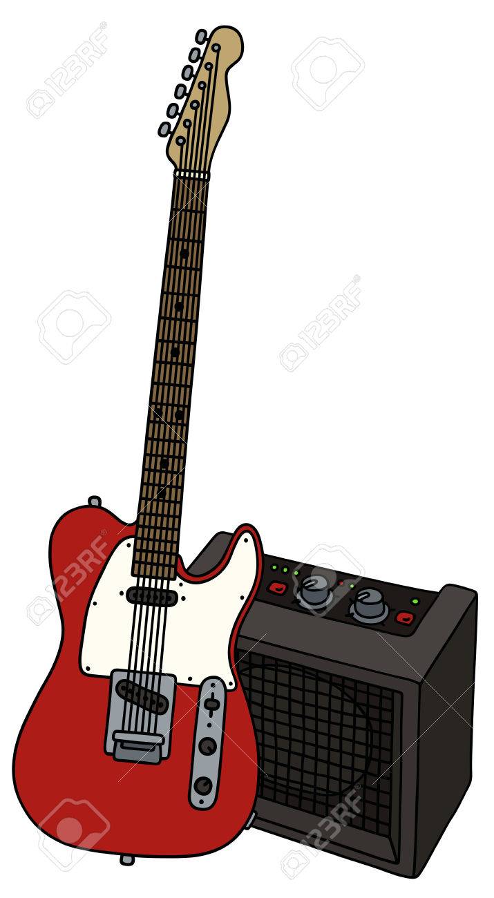 Dessin A La Main D Une Guitare Electrique Rouge Avec Le Combo Clip Art Libres De Droits Vecteurs Et Illustration Image