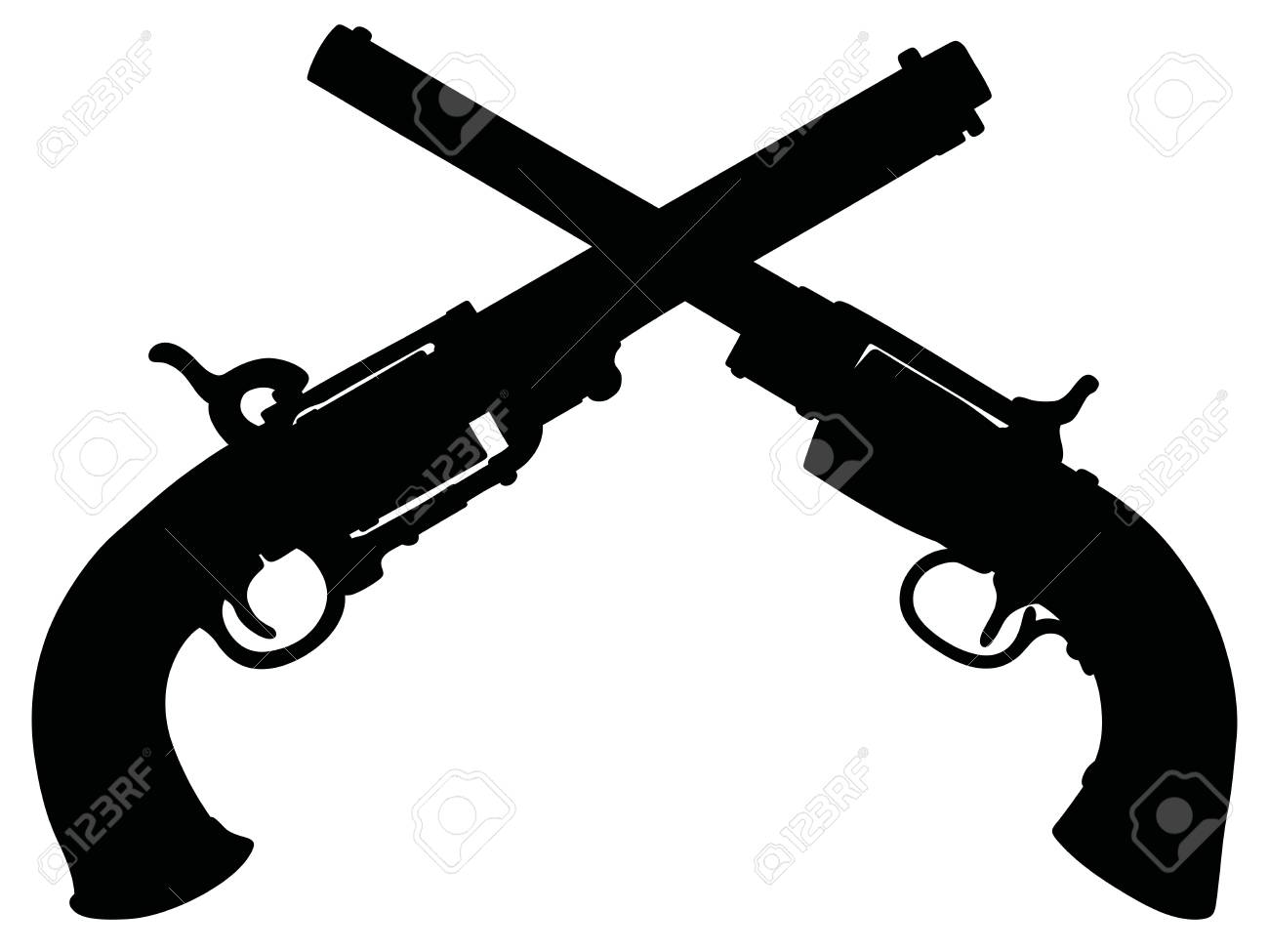 2 つのビンテージ拳銃の黒いシルエットのイラスト素材 ベクタ Image