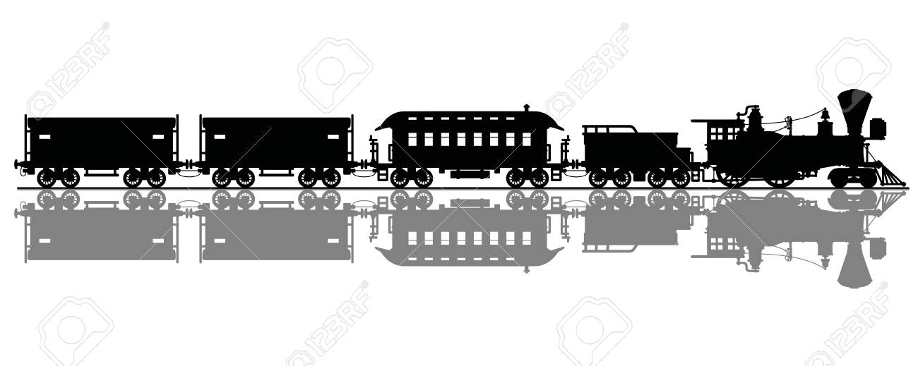 ヴィンテージアメリカン蒸気機関車のシルエットのイラスト素材 ベクタ Image