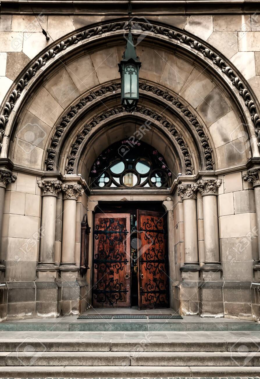 Old Open Gothic Church Doors Stock Photo, Picture and Royalty Free Image.  Image 126379975., image size:894x1300
