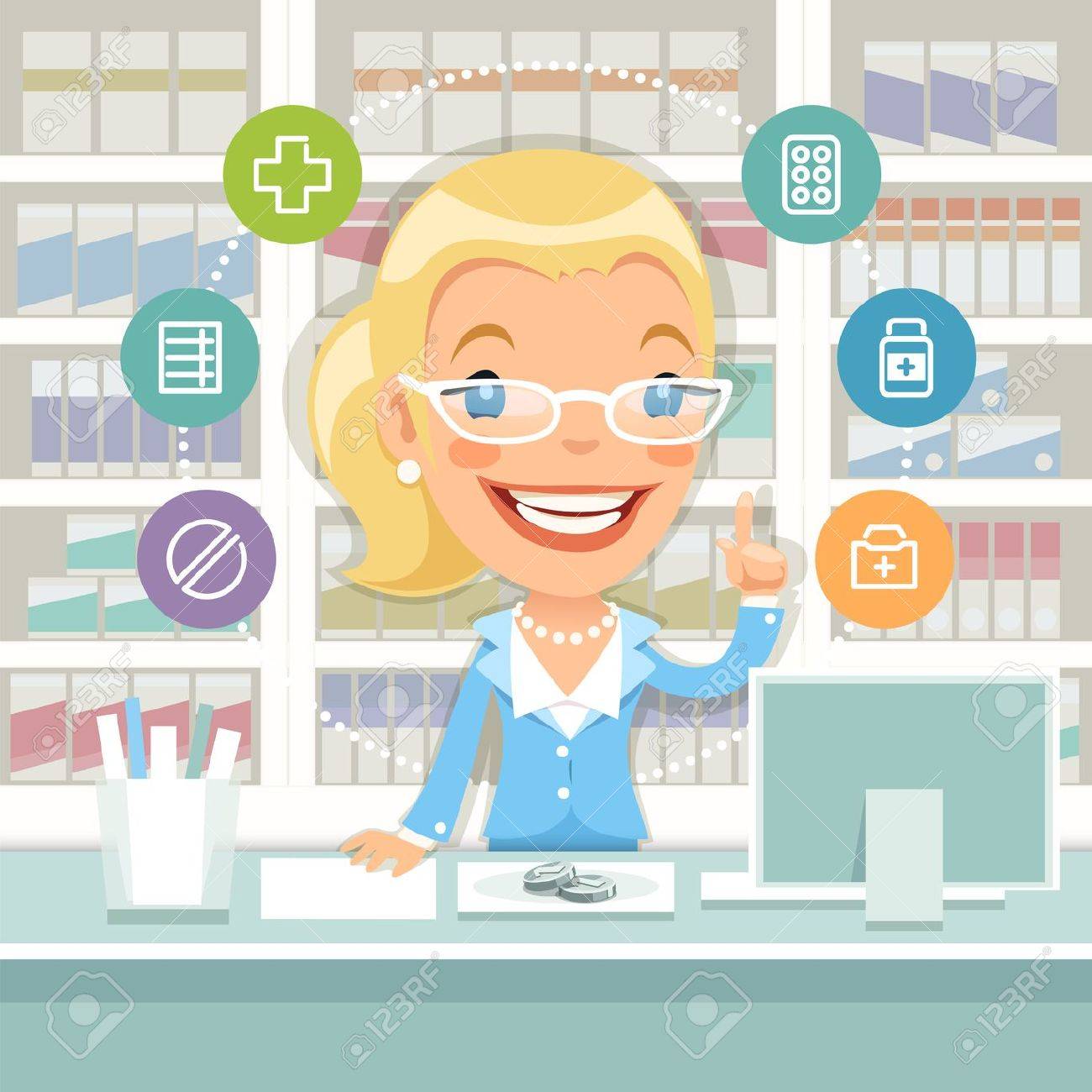 カウンターの後ろに薬剤師女のイラスト素材 ベクタ Image カウンターの後ろに薬剤師女のイラスト素材 ベクタ Image