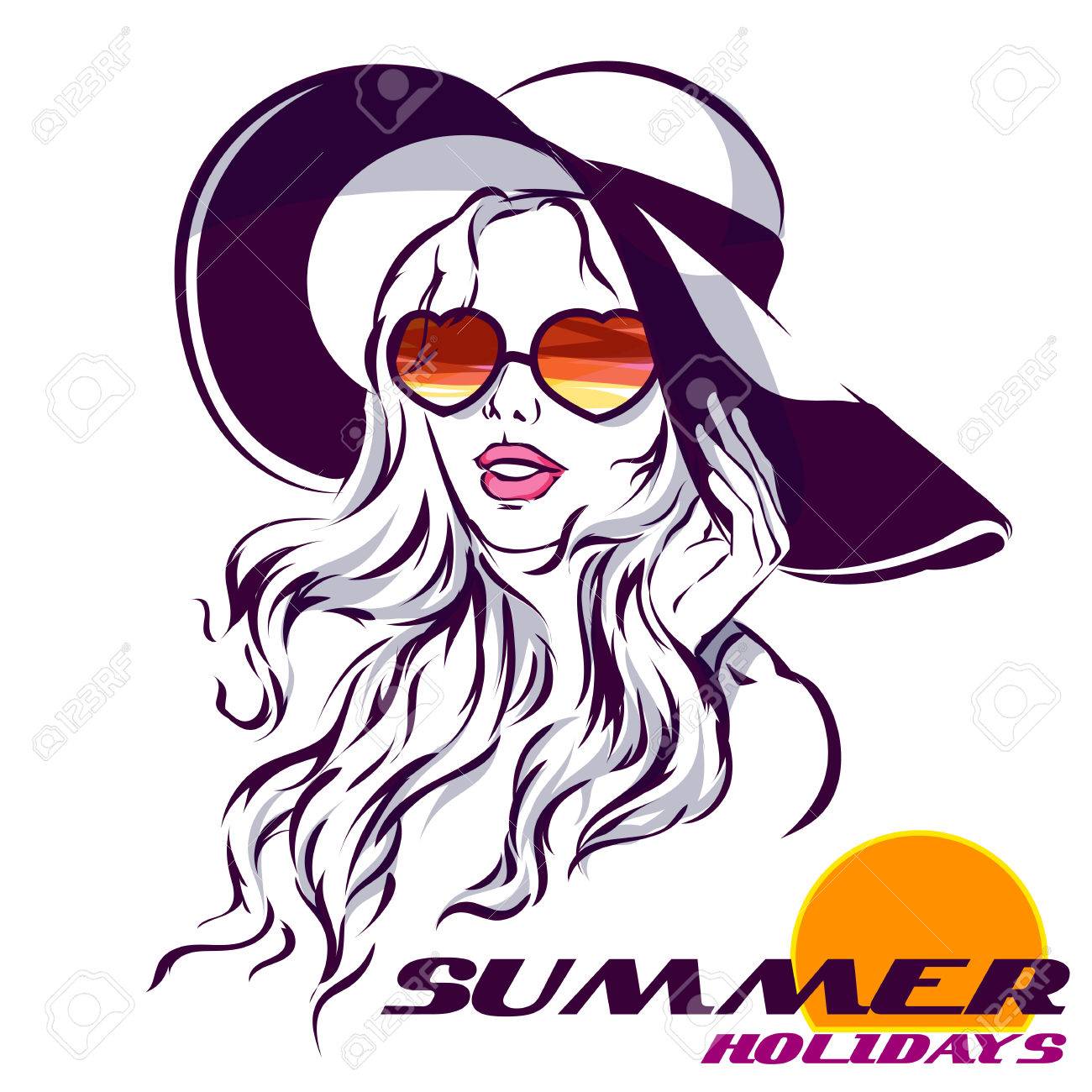 Girl in Sunglasses Beach style and summer. Beach Hat and sunglasses love shape. Isolated on white sketch illustration with summer holidays - 58793481 Girl in Sunglasses Beach style and summer. Beach Hat and sunglasses love shape. Isolated on white sketch illustration with summer holidays - 58793481