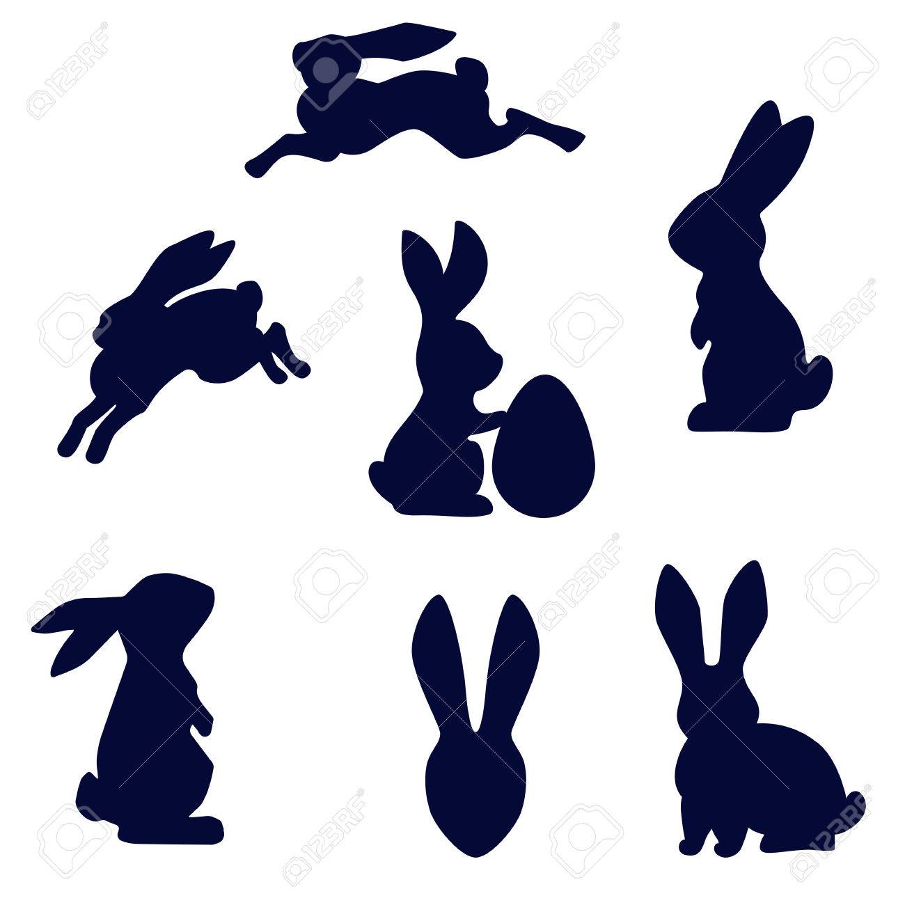 easter running looking up and standing with egg rabbits black easter bunny outline
