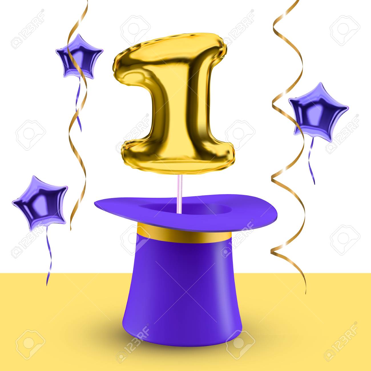 Ballon Vecteur Numero Un Et Chapeau Magique Concept De Conception D Affiche Pour L Anniversaire Joyeux Anniversaire Evenement Solennel Clip Art Libres De Droits Vecteurs Et Illustration Image