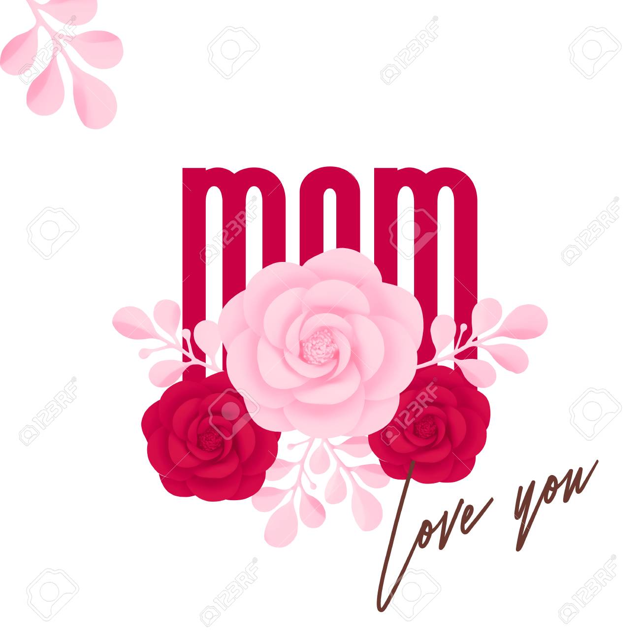 母の日おめでとうございます お母さん あなたを愛して ピンクと赤の装飾的な花 のイラスト素材 ベクタ Image