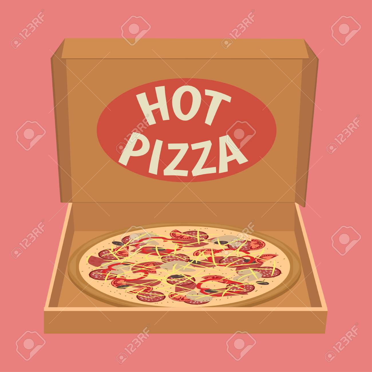 Dibujos Animados, Pizza Colorida En Una Caja De Cartón ...