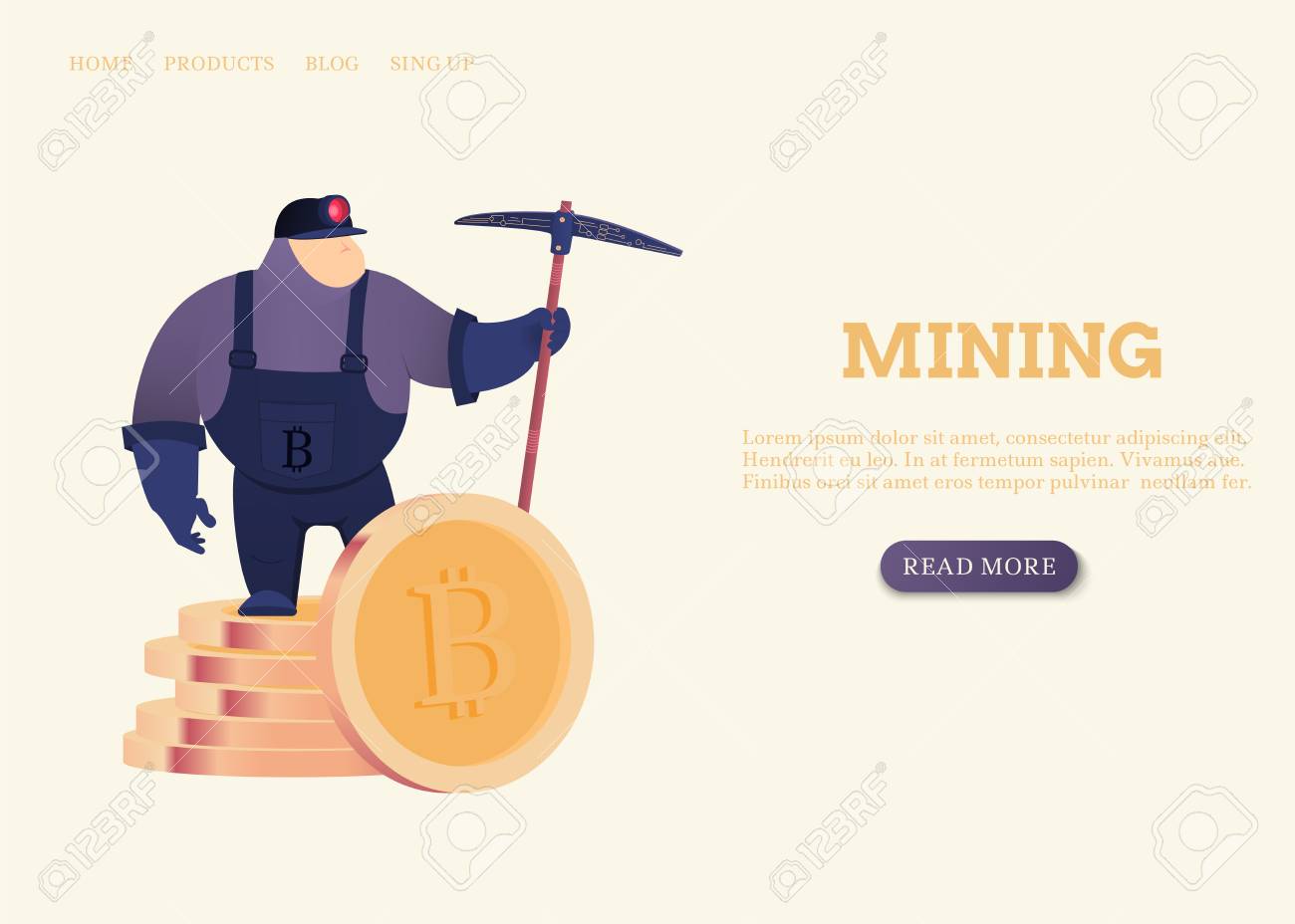 비트 코인 채굴을위한 곡괭이가있는 광부. 벡터 일러스트 레이 션 로열티 무료 사진, 그림, 이미지 그리고 스톡포토그래피. Image  96851365