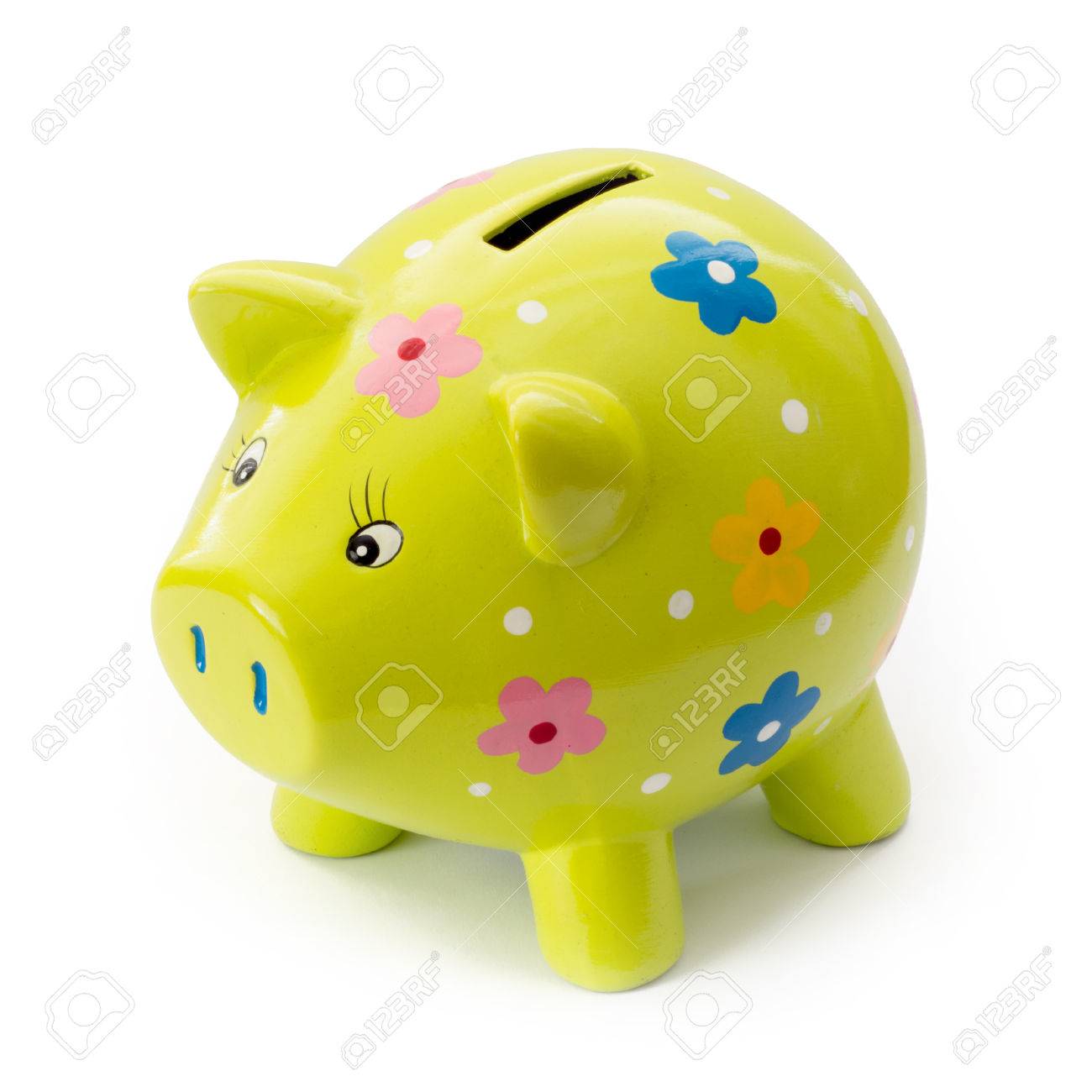 Painted ceramic piggy bank on a white background. - 26018753 Painted ceramic piggy bank on a white background. - 26018753