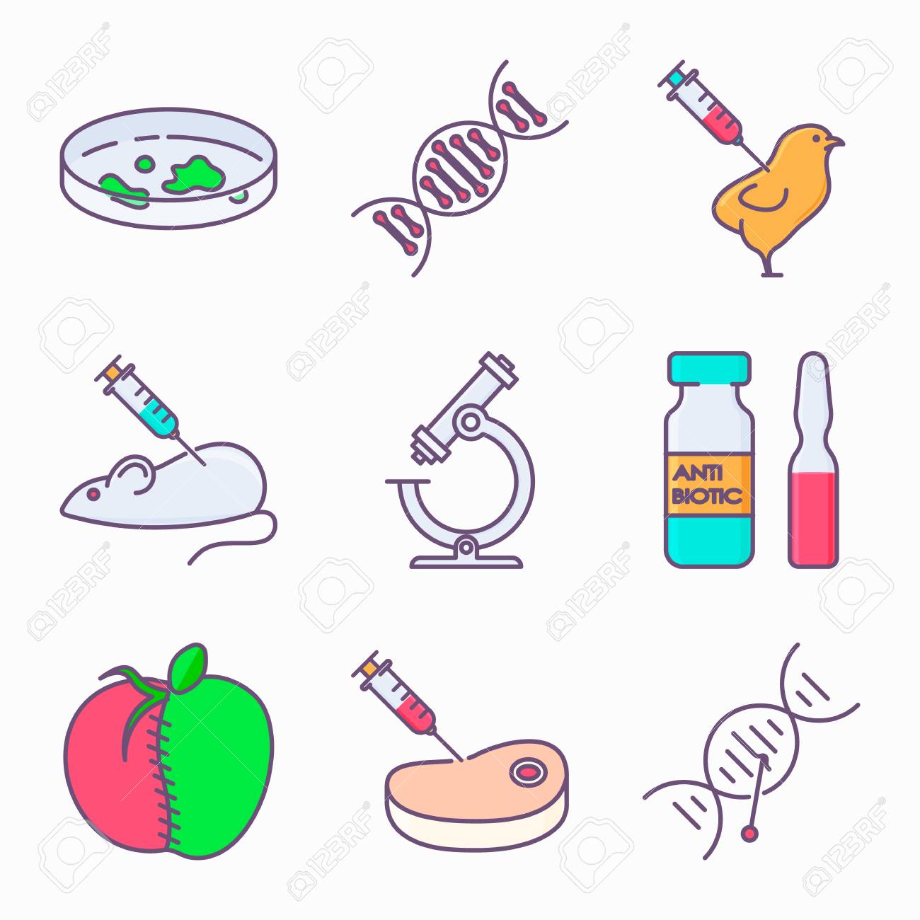 collection of genetic modification icons gmo genetic engineering