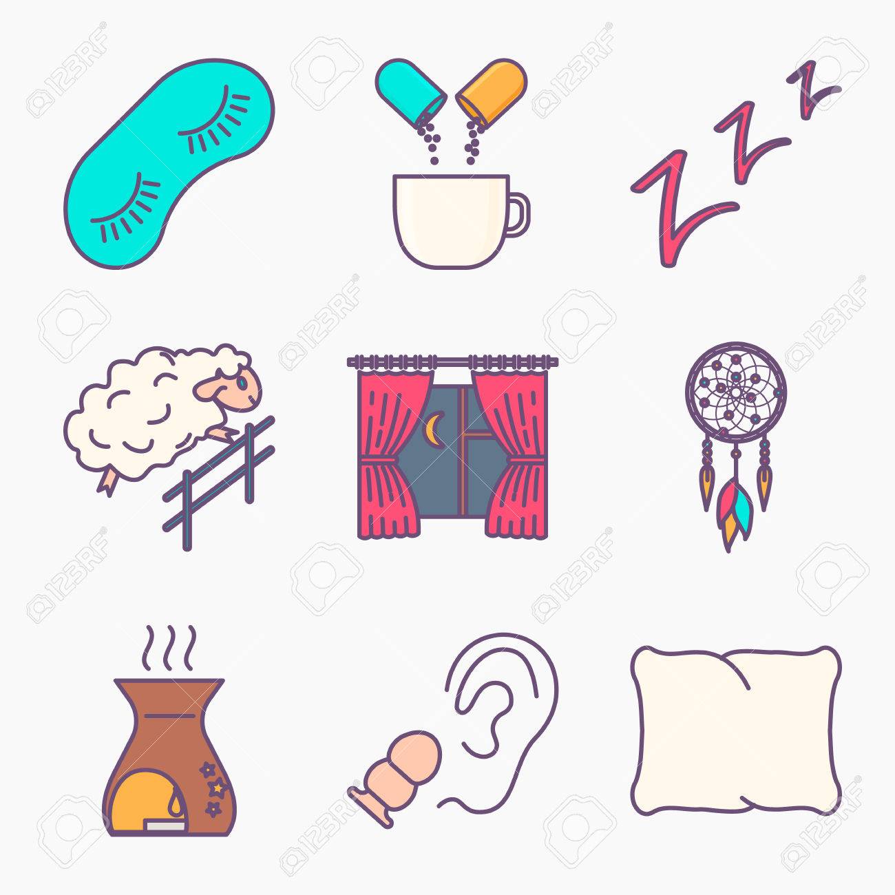 睡眠と不眠のアイコン集のイラスト素材 ベクタ Image 睡眠と不眠のアイコン集のイラスト素材 ベクタ Image