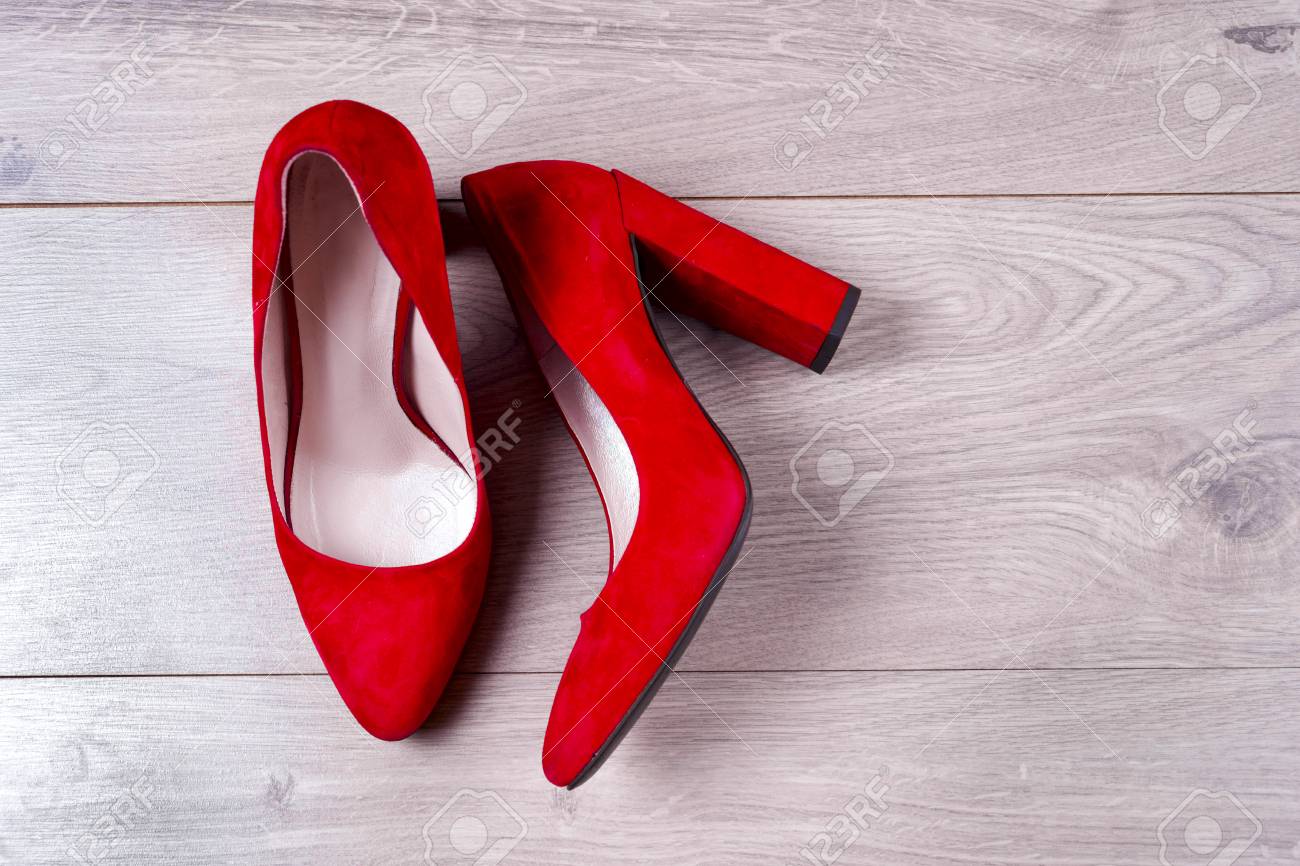 red wooden heels
