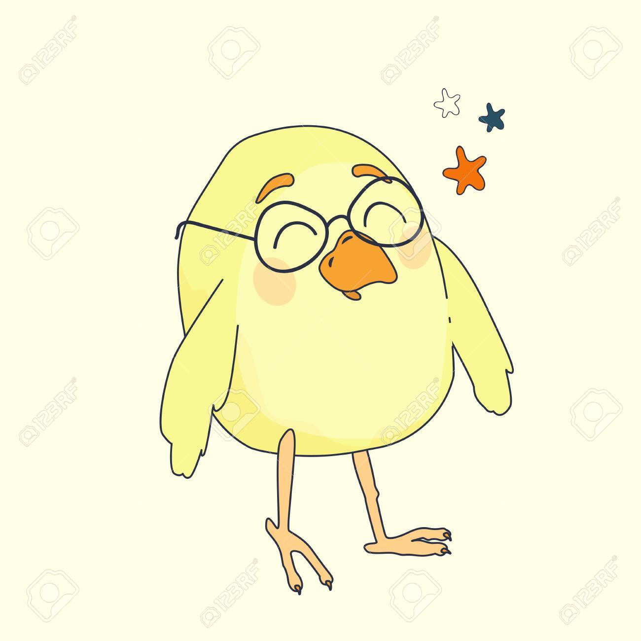 Petit Oiseau De Dessin Animé Jaune Avec Des Lunettes