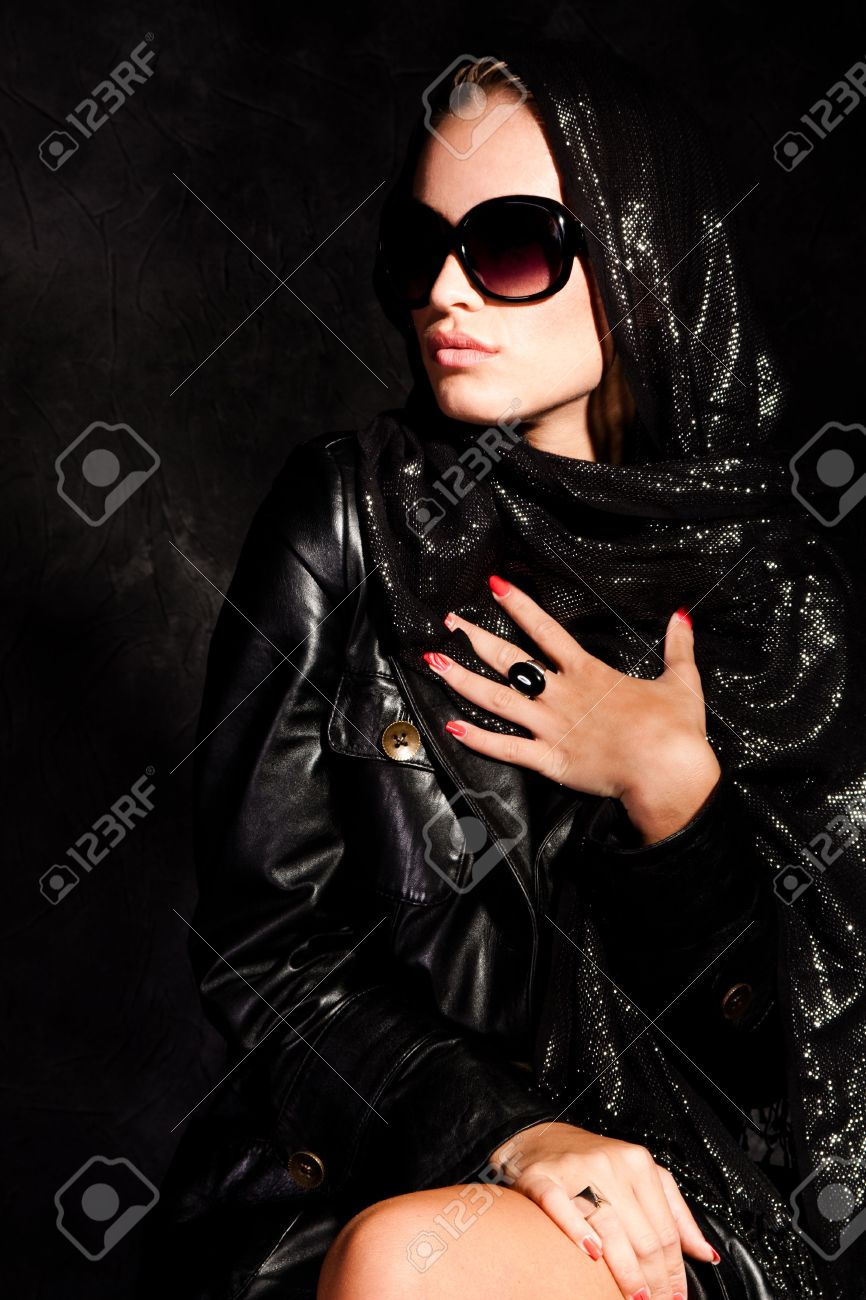 headscarf and sunglasses