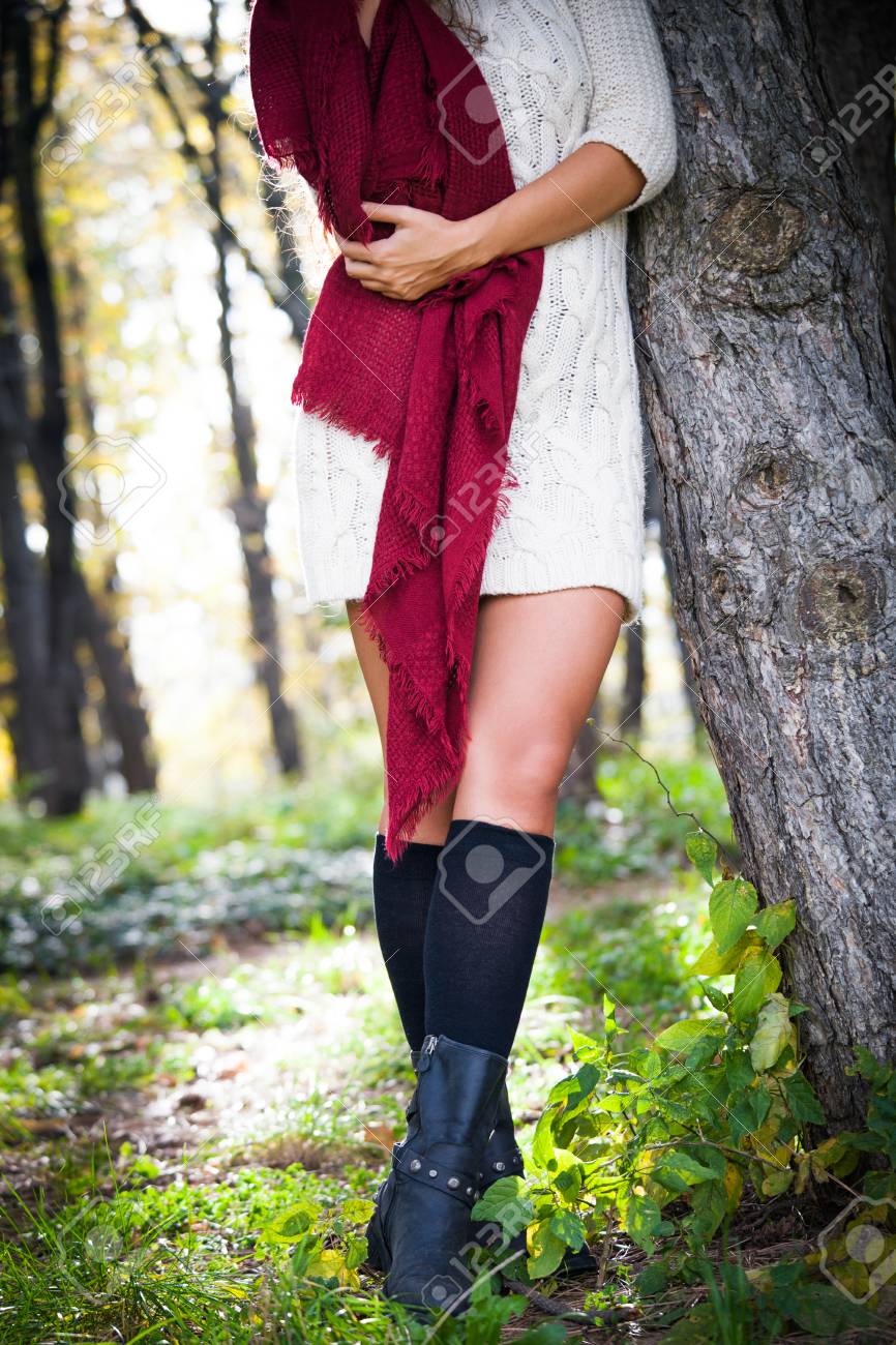 dress with scarf and boots