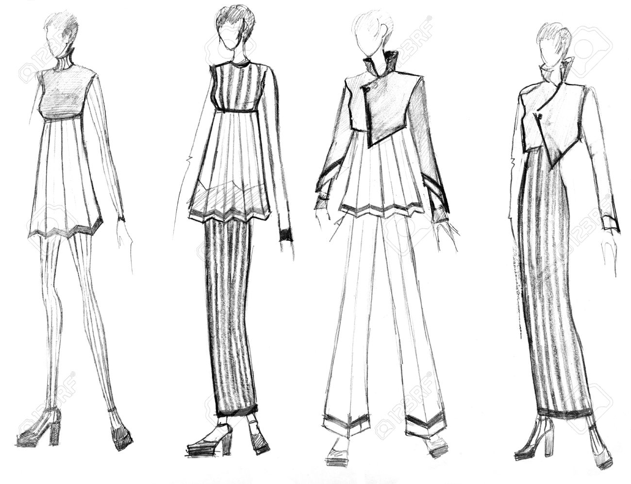 ファッションモデル - ストライプの女性服の範囲のスケッチの写真素材