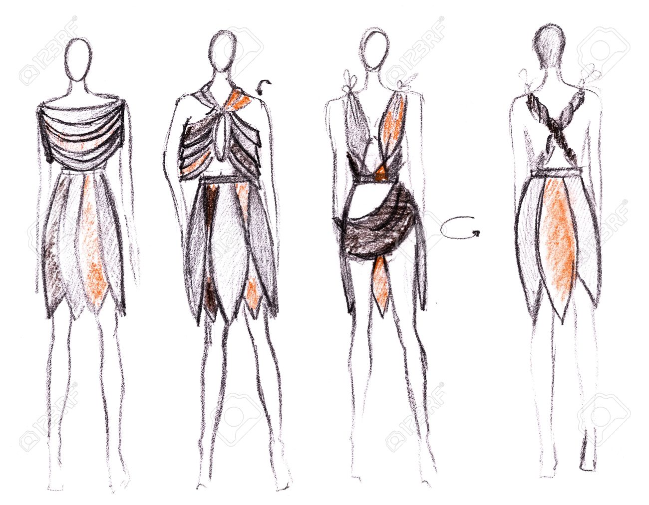 Summer dress sketches with flowers Summer dress sketches with flowers