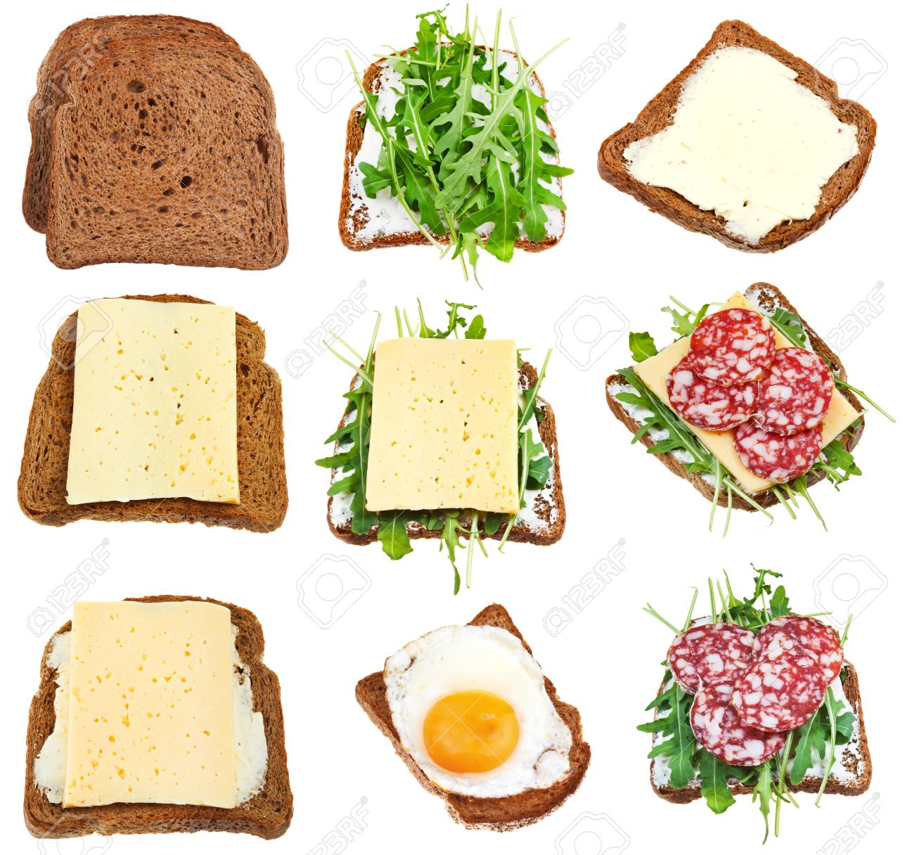 set of sandwiches from toasted brown bread isolated on white background - 37882100 set of sandwiches from toasted brown bread isolated on white background - 37882100