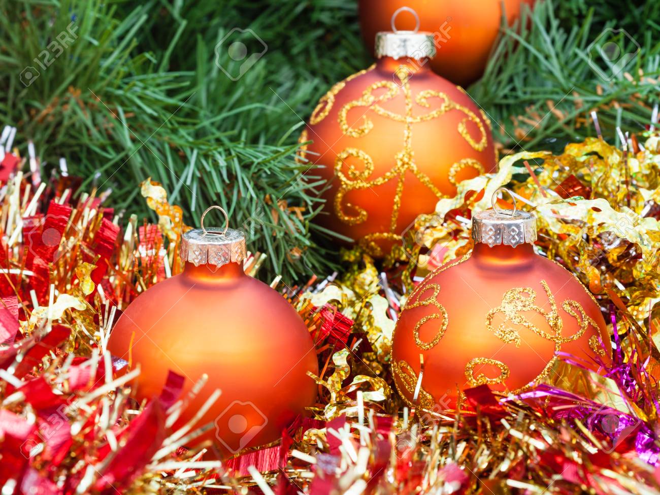 Christmas Still Life Four Orange And Yellow Christmas Baubles Stock Photo Picture And Royalty Free Image Image 44796328