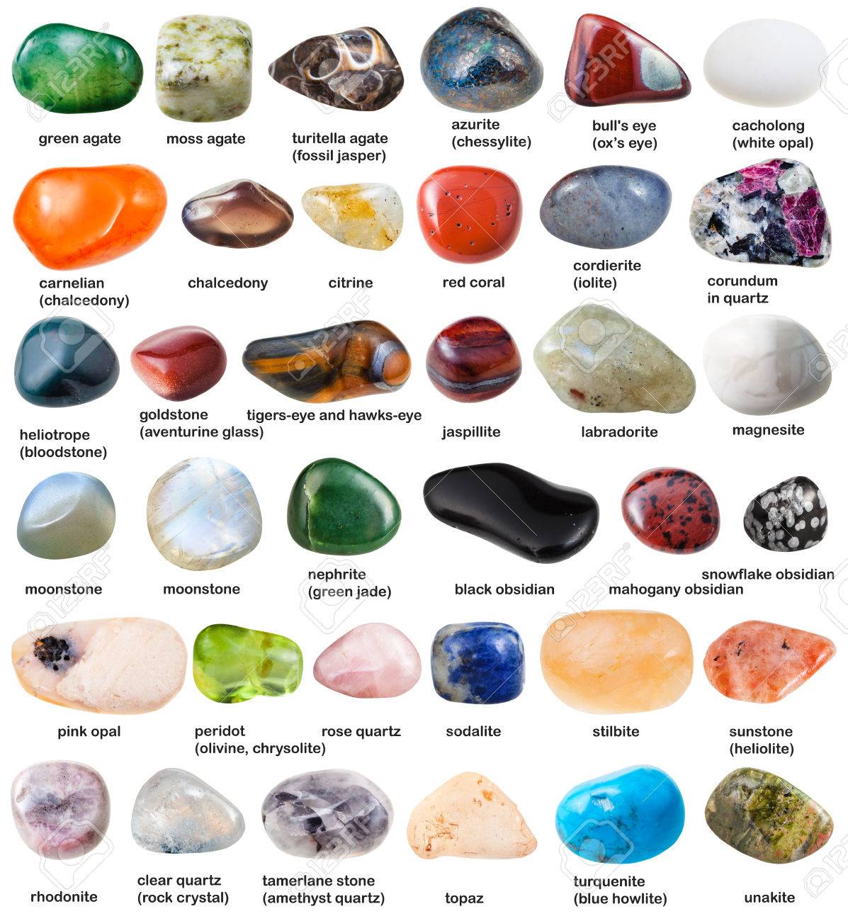 collection of various tumbled gemstones with names isolated on white background - 62950168 collection of various tumbled gemstones with names isolated on white background - 62950168