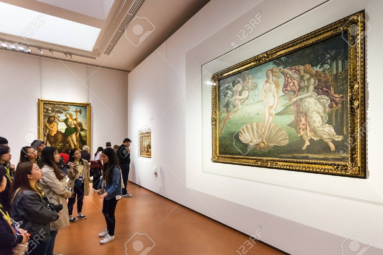 FLORENCE, ITALY - NOVEMBER 5, 2016: tourists in Botticelli room of Uffizi Gallery. The Uffizi is one of the oldest museums in Europe, its origin refers to 1560, when Vasari designed large palace - 67460433 FLORENCE, ITALY - NOVEMBER 5, 2016: tourists in Botticelli room of Uffizi Gallery. The Uffizi is one of the oldest museums in Europe, its origin refers to 1560, when Vasari designed large palace - 67460433