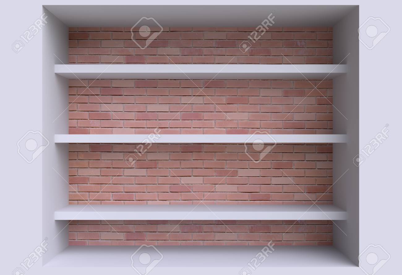 Tres Estantes En La Pared 3d Ilustracion Fotos Retratos