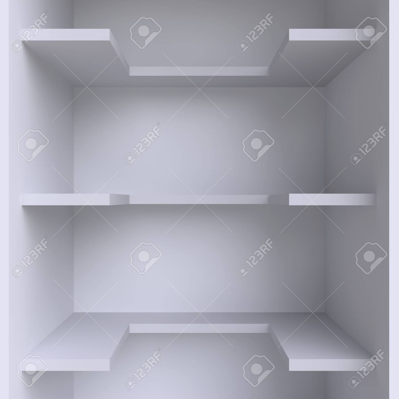 Tres Estantes En La Pared 3d Ilustracion Fotos Retratos