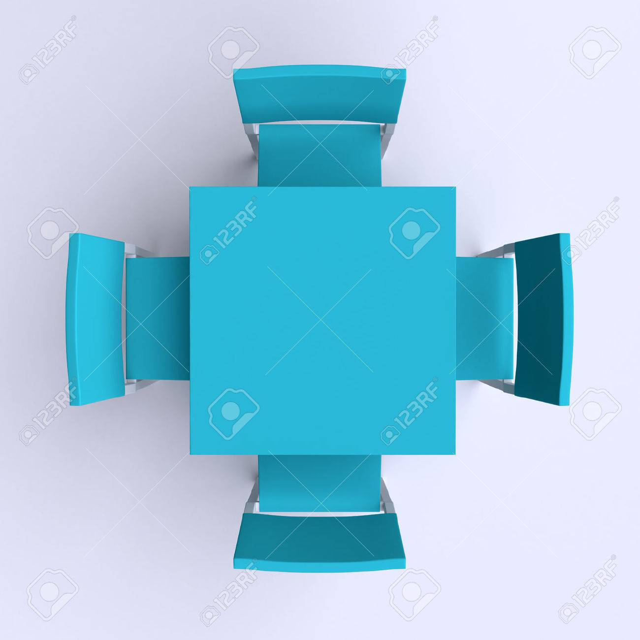 Quadratischen Tisch Mit Vier Stühlen. Draufsicht. 3D Quadratischen Tisch Mit Vier Stühlen. Draufsicht. 3D