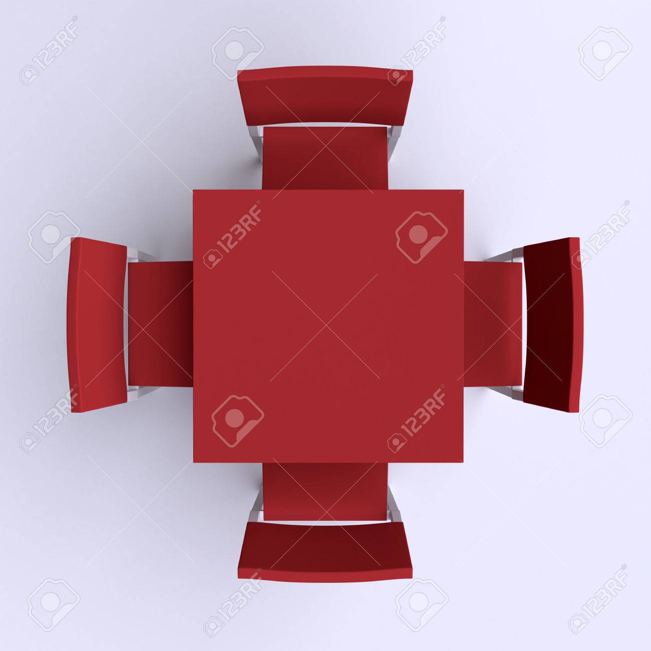 Quadratischen Tisch Mit Vier Stühlen. Draufsicht. 3D Quadratischen Tisch Mit Vier Stühlen. Draufsicht. 3D