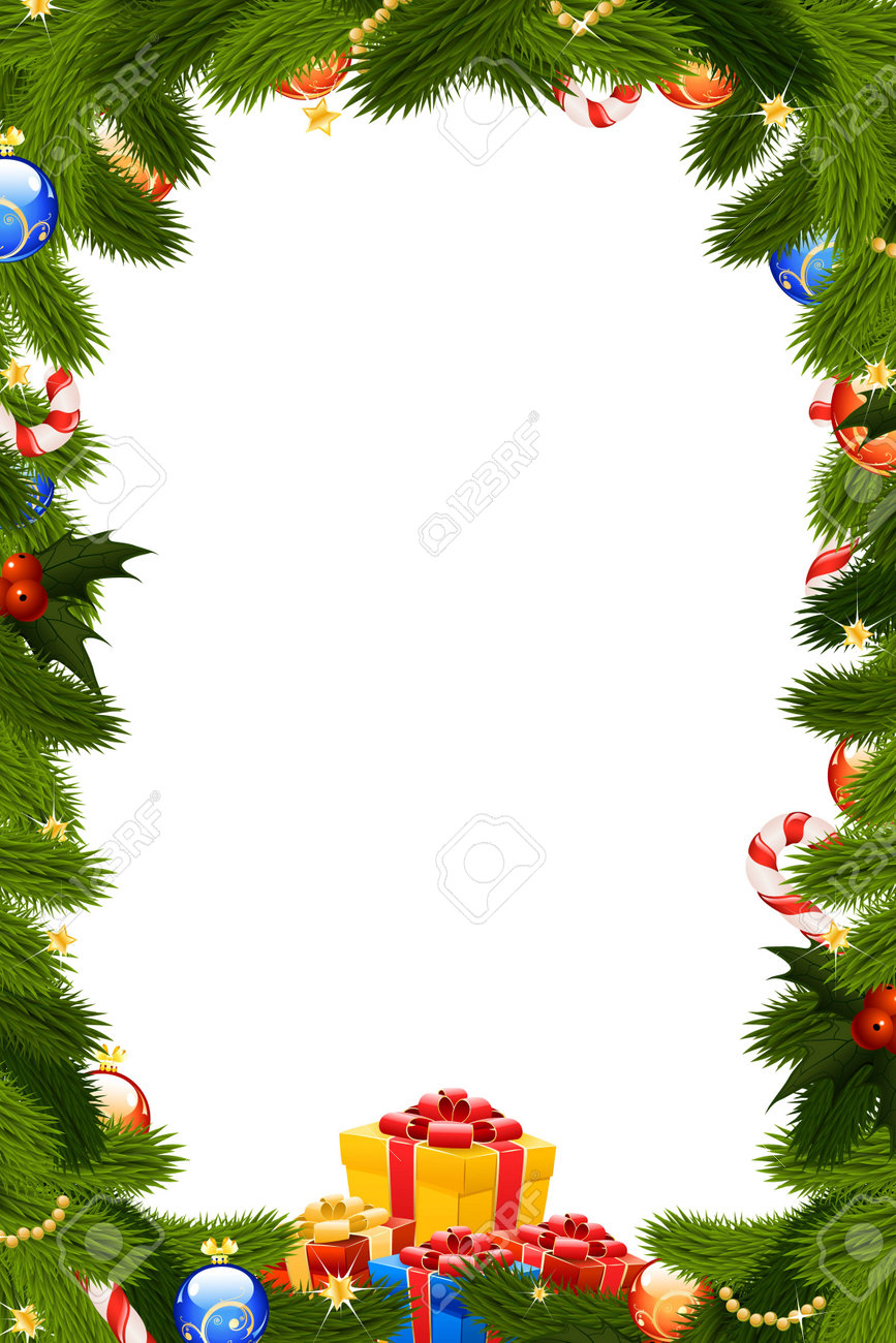 christmas frame template with fir tree mistletoe decoration and christmas frame template