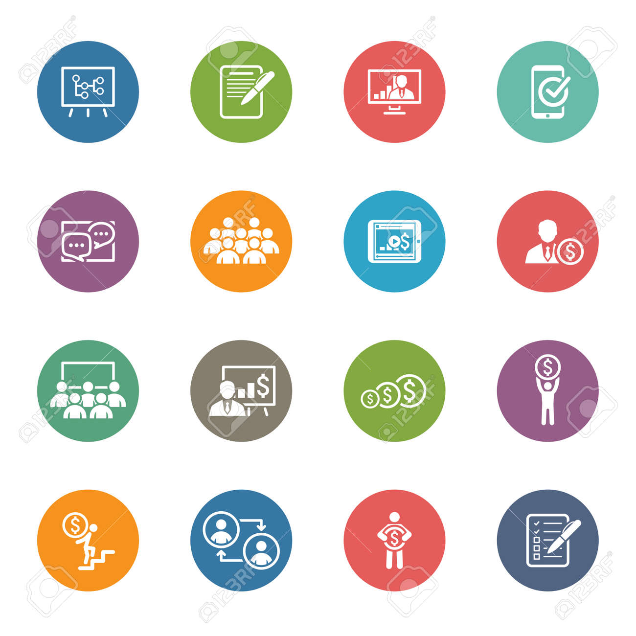 business coaching icon set online learning flat design isolated