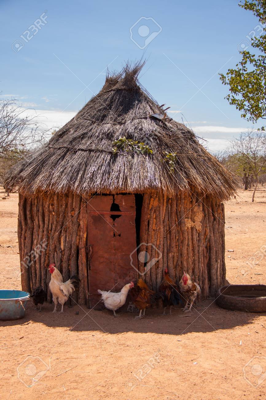 チキンとひんば族の先住民族のアフリカ木造の小屋 の写真素材 画像素材 Image