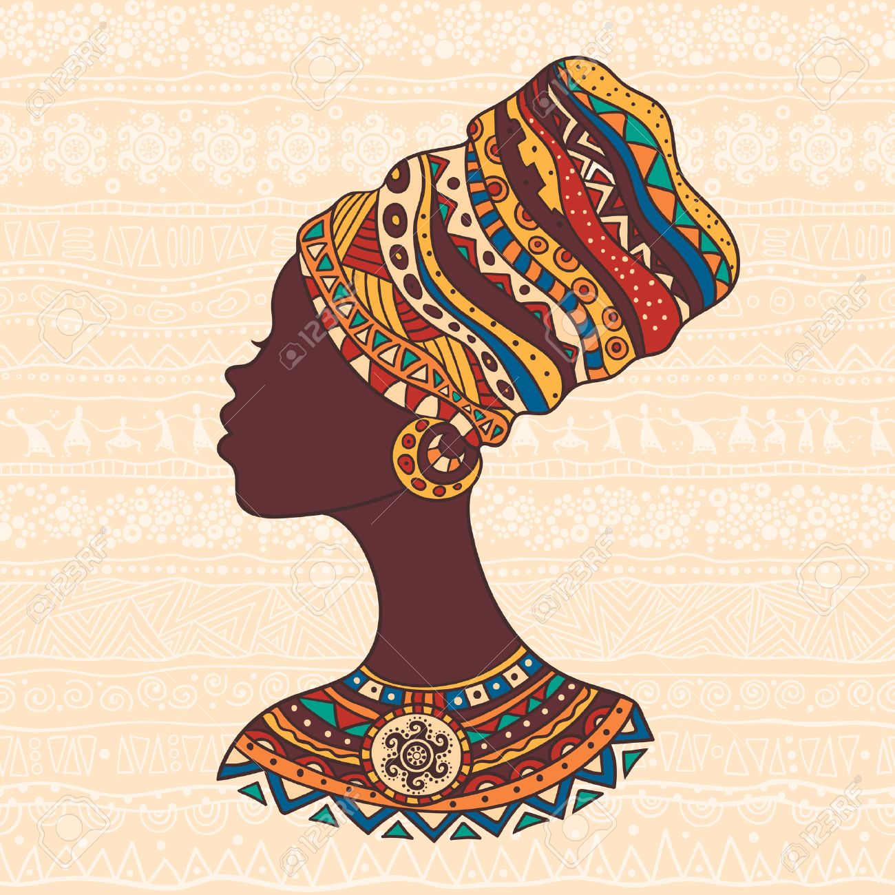 The bright decorative illustration with African patterns. Can be used in fabric design for making of clothes, accessories, creating decorative paper, wrapping, envelope, in web design - 53929878 The bright decorative illustration with African patterns. Can be used in fabric design for making of clothes, accessories, creating decorative paper, wrapping, envelope, in web design - 53929878