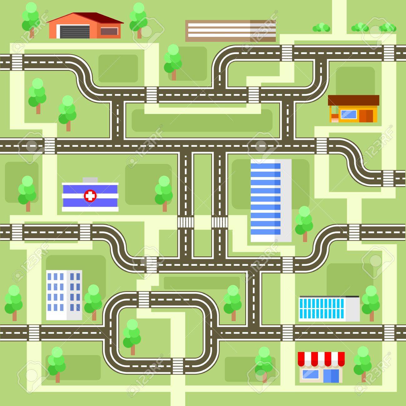 住宅 診療所やお店と道路地図のイラスト素材 ベクタ Image 住宅 診療所やお店と道路地図のイラスト素材 ベクタ Image