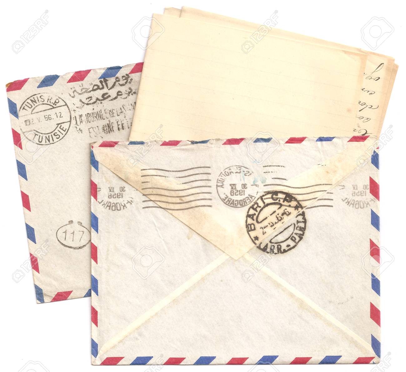 antique old air mail letter envelopes and with postmarks postage