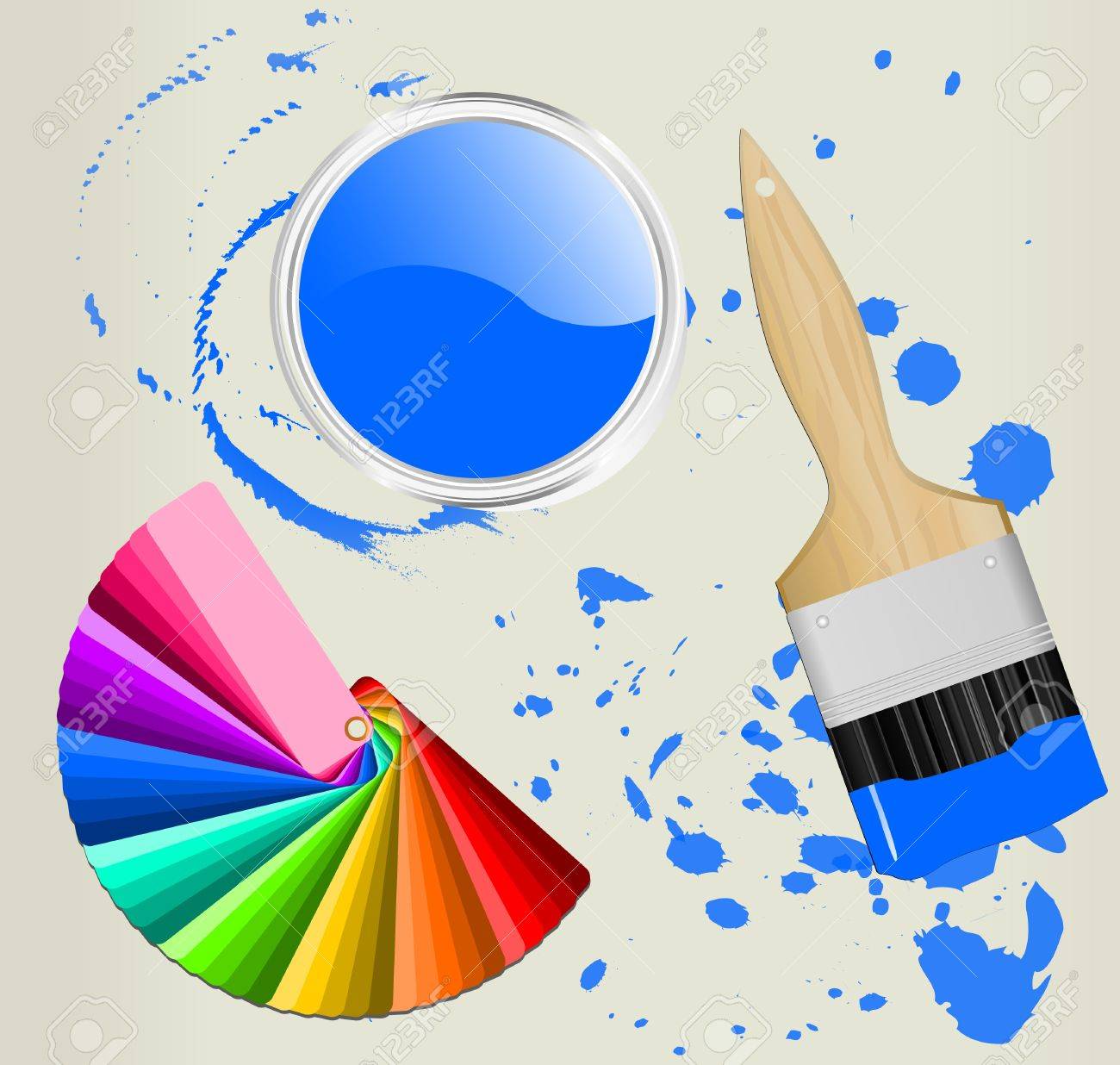 Fan Di Colore Con Pennello E Vernice Può