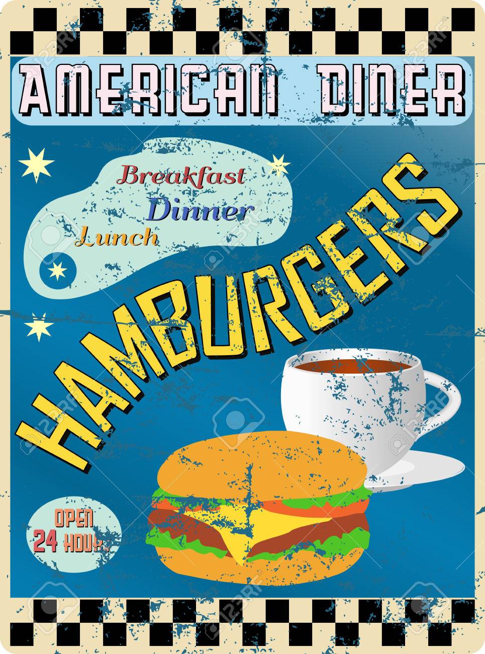 レトロなアメリカン ダイナー記号 着用し 風化 のイラスト素材 ベクタ Image
