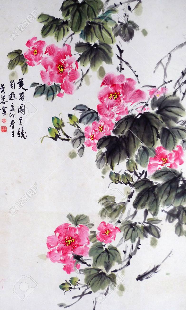 絵画 水彩画　牡丹(原画) ピンクの牡丹の水彩画、花の壁アート、牡丹のつぼみの壁アート
