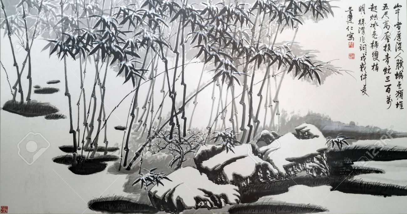 Bamboo Forest Traditional Chinese Painting Stock Photo, Picture and Royalty  Free Image. Image 128931914., image size:1300x683