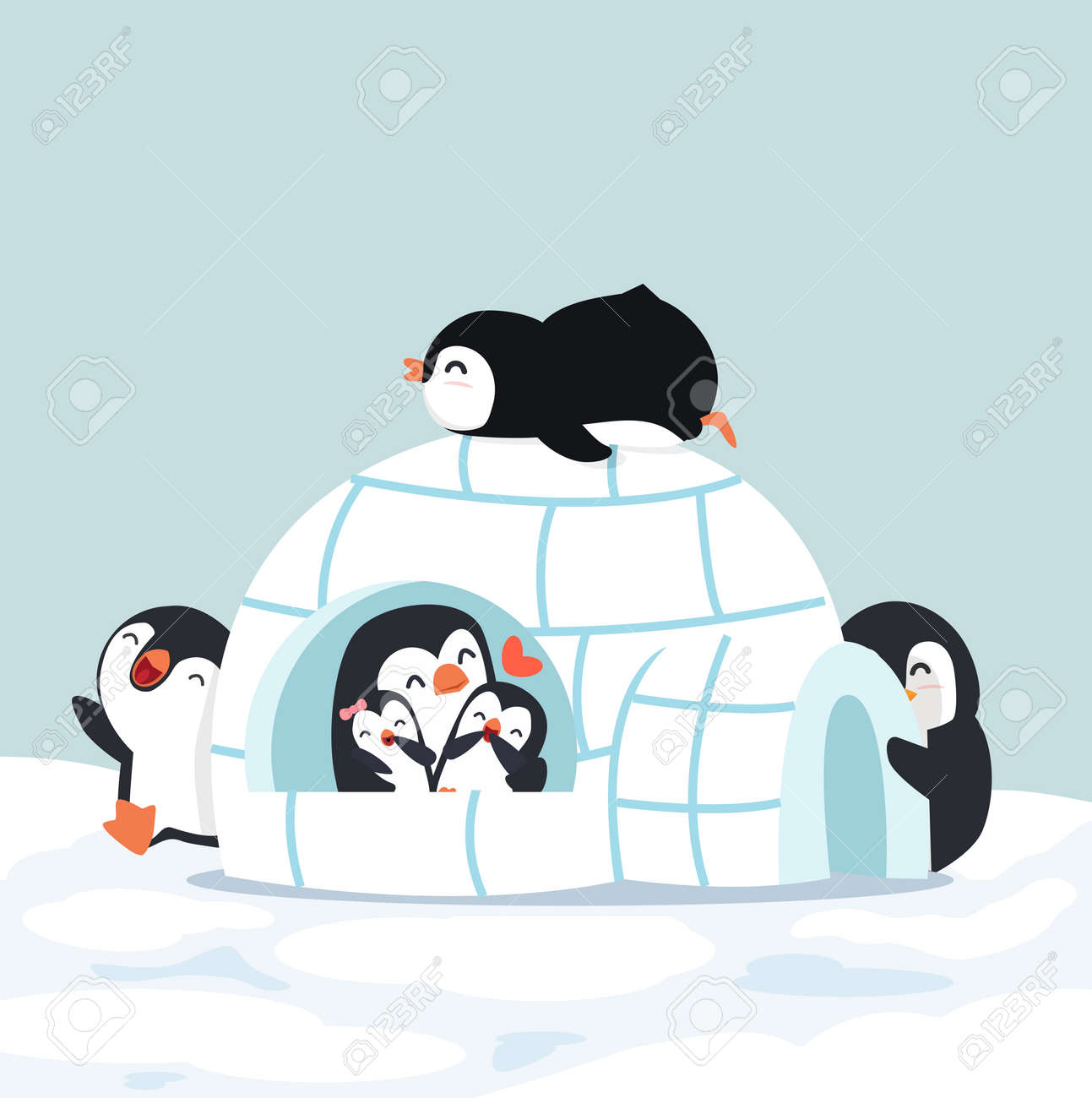 Cute Penguins Igloo ice house in winter - 168920191 Cute Penguins Igloo ice house in winter - 168920191