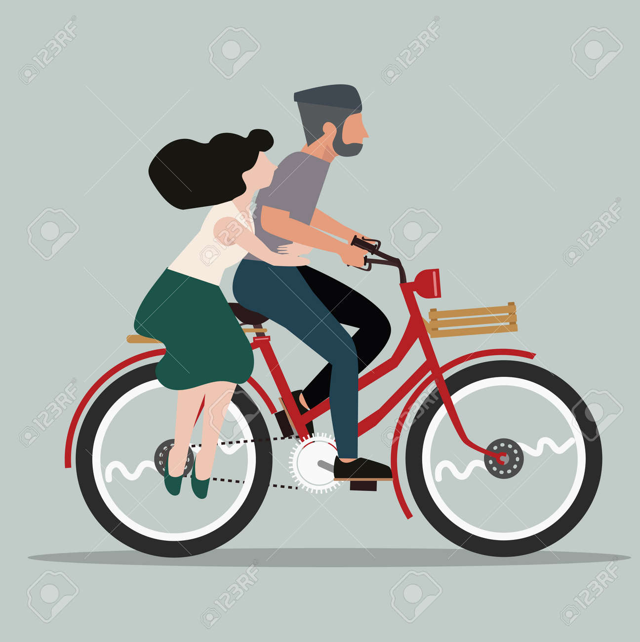 People Couple in love riding bicycle flat - 168920462 People Couple in love riding bicycle flat - 168920462