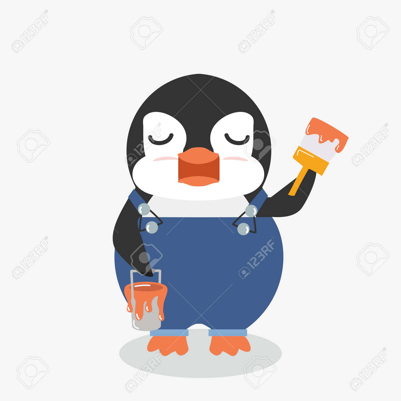 Penguin holds a brush cartoon Painting - 168920518 Penguin holds a brush cartoon Painting - 168920518