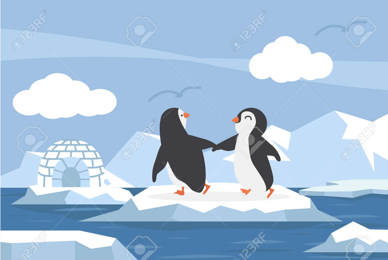 North pole Arctic in the ocean with couple penguins cartppm - 168920563 North pole Arctic in the ocean with couple penguins cartppm - 168920563