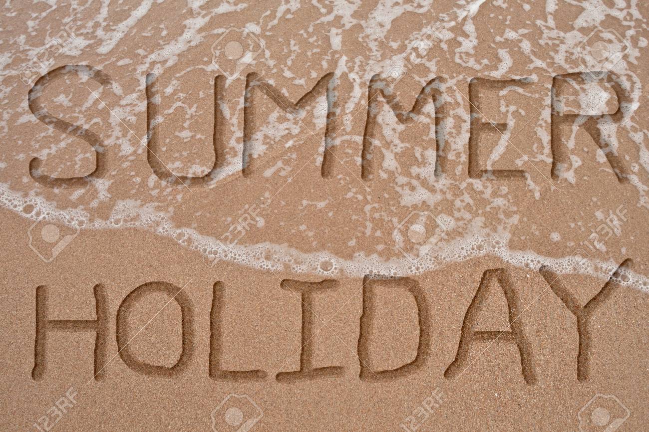 word summer and holiday on wave and sand in concept relax and