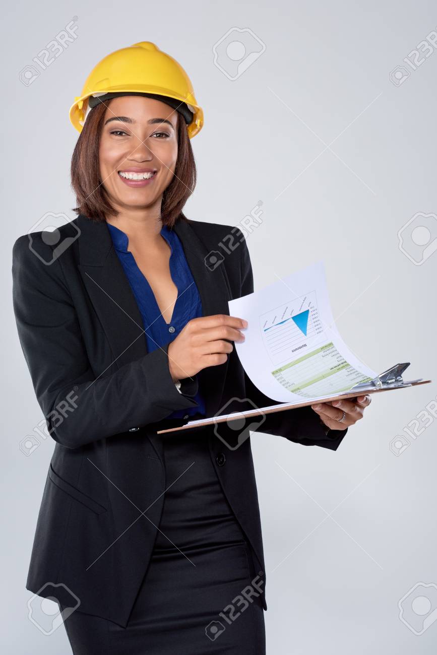 Mixed Race Woman In Suit Hardhat And Clipboard Engineer Consultant - mixed race woman in suit hardhat and clipboard engineer consultant construction surveyor careers stock photo