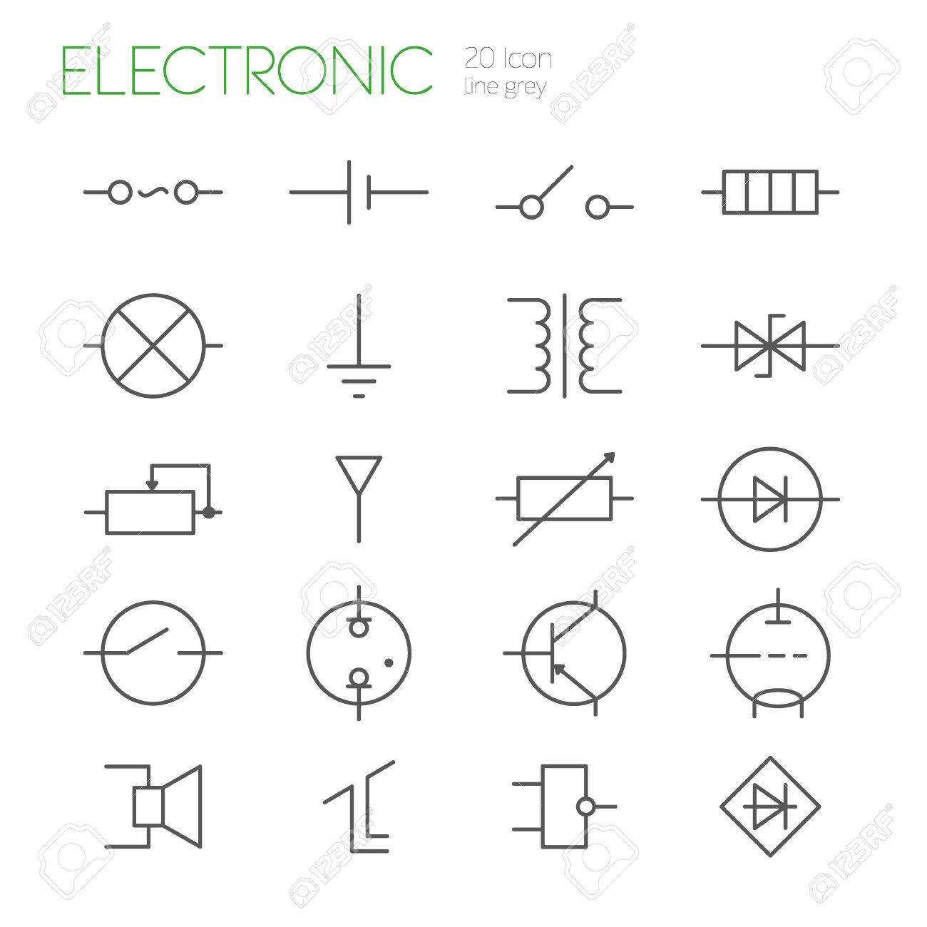 Componentes Eléctricos Electrónicos Líneas Iconos Grises Conjunto De 20 Ilustraciones Svg, Vectoriales, Clip Art Vectorizado Libre De Derechos. Image 57905190.