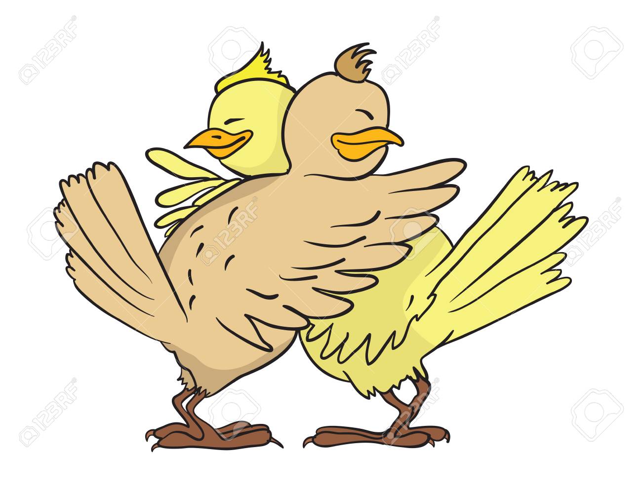 Deux Oiseaux De Dessin Animé Mignon Câlin Illustration Vectorielle Isolée Sur Fond Blanc